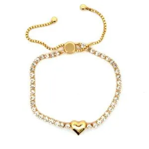 Braclet, adj. tennis heart, gold/crystal GP