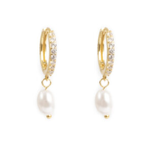 Earr, hoop pearl gold/crystal GP