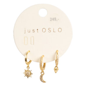 Earr, set of 3 moon  gold/crystal GP