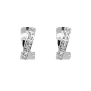 Earr, 14mm creol crossed  w/crystal steel