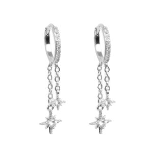 Earr, 13mm creol, brass double stars dangling SP
