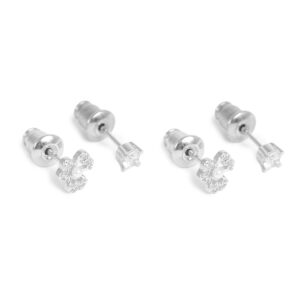 Earr, double stud w/crystal and pearl SP