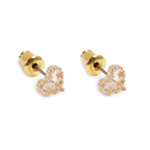 Earr, brass post brass 7mm w/cz heart GP