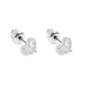 Earr, brass post brass 7mm w/cz heart SP