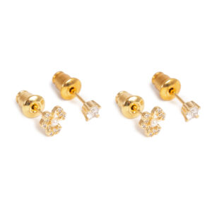 Earr, double stud w/crystal and pearl 14K