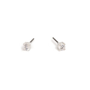 Earring stud, Standard, w/cz 4mm SP