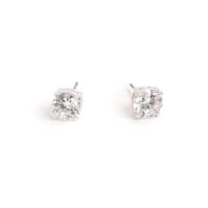 Earring stud, Standard, w/cz 8mm SP
