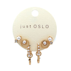 Earr, 14mm creol set of 6 pearl charm gold/crystal GP