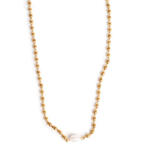 Neckl., 45cm+extn. Stainless steel, pearl 18K GP