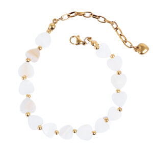 Bracelet 18+extn, MOP hearts stainless steel, GP