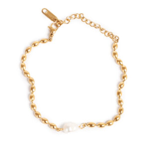 Bracelet, 18+extn. Stainess steel, w/pearl 18K GP