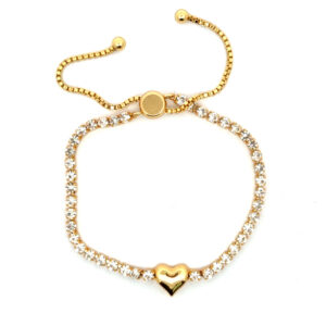 Braclet, adj. tennis heart, gold/crystal GP