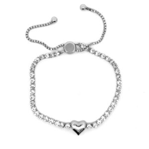 Braclet, adj. tennis heart, silver/crystal SP